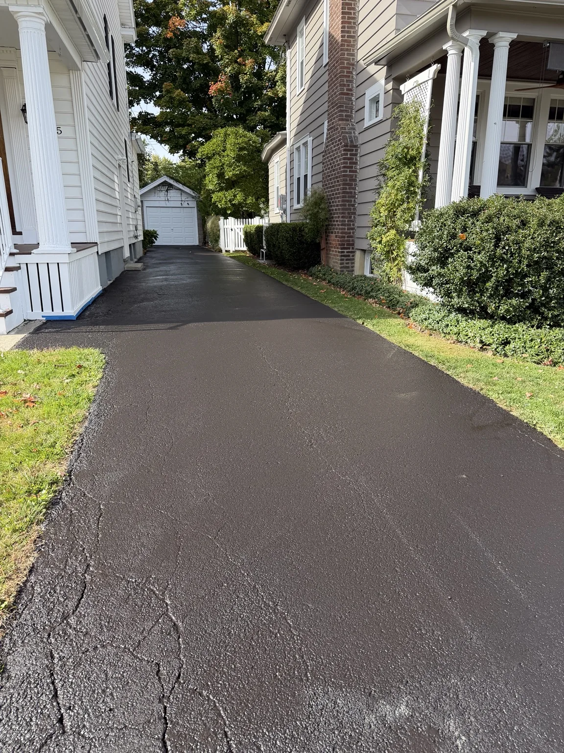 Freshly sealcoated driveway